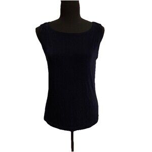 Chicos Travelers Size 1 Womens Medium M Top Navy Blue Slinky Sleeveless Tank